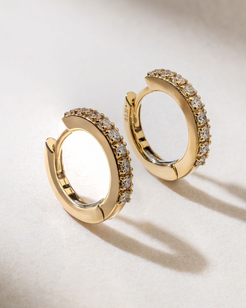 18K Yellow Gold Hoops with Diamonds