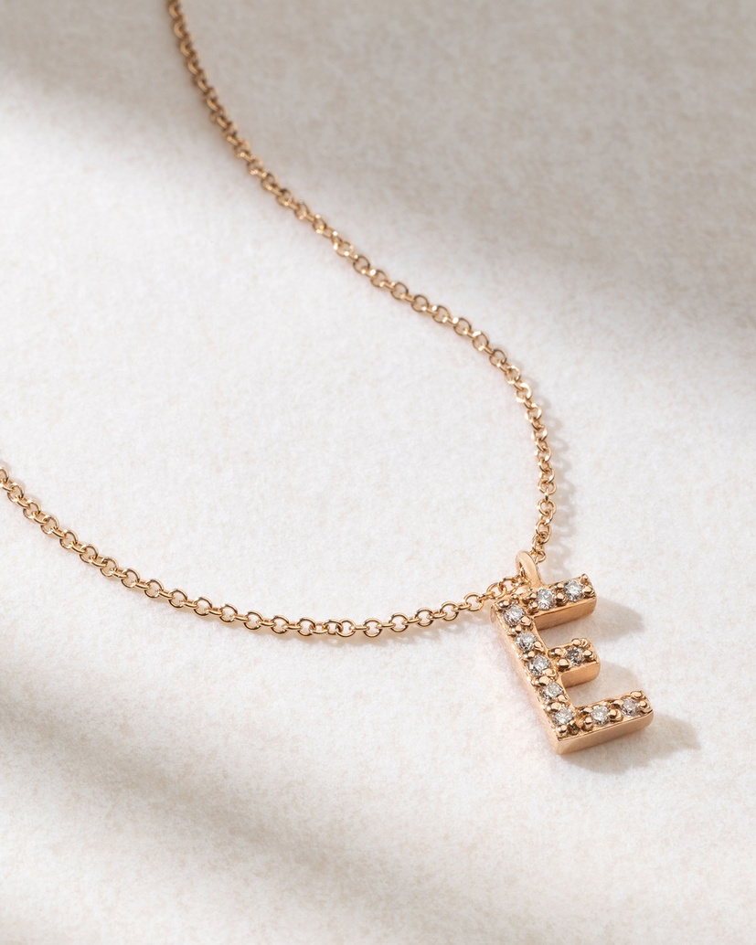 18K Rose Gold Letter Necklace with Diamonds