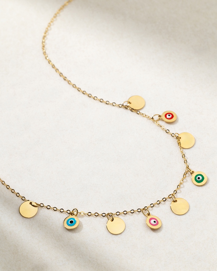 Κ18 Yellow Gold Necklace With Talisman Eyes