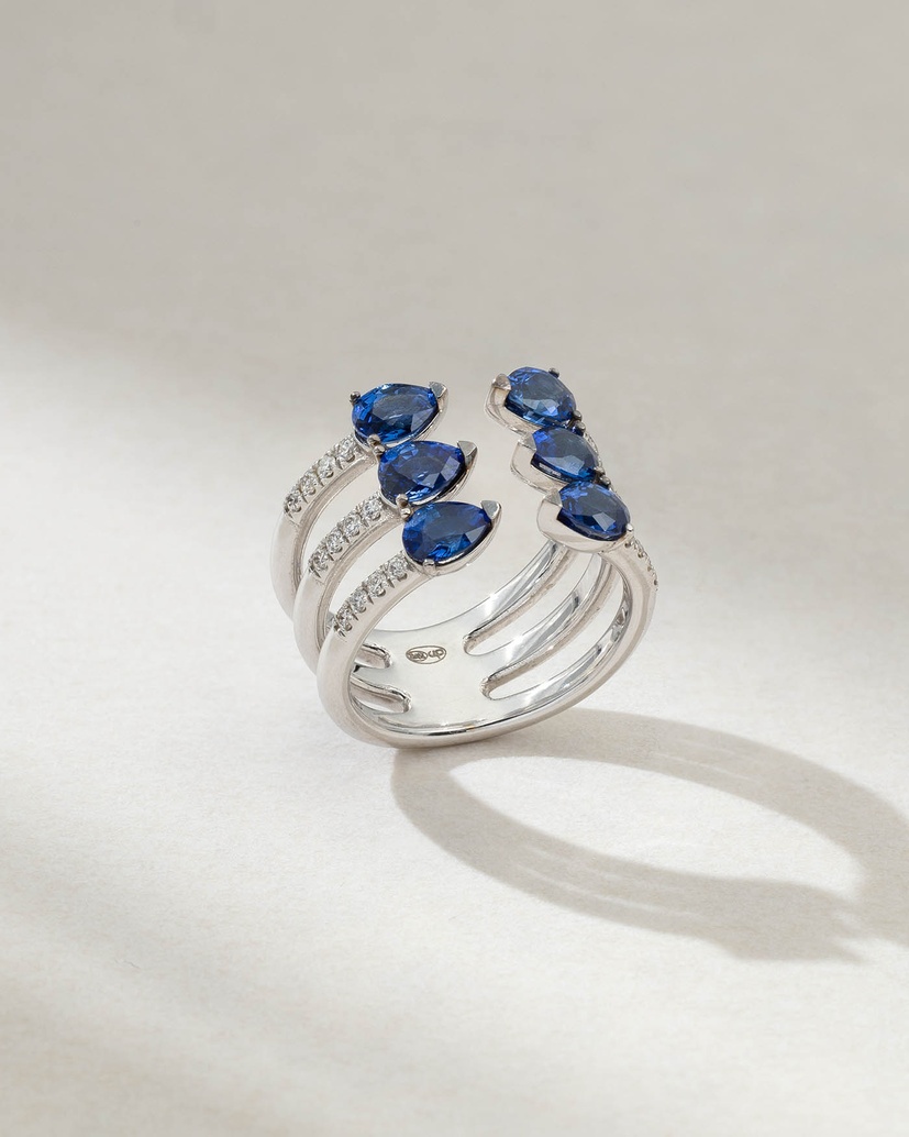 Blue Fire 18K White Gold Ring with Blue Sapphires and Diamonds