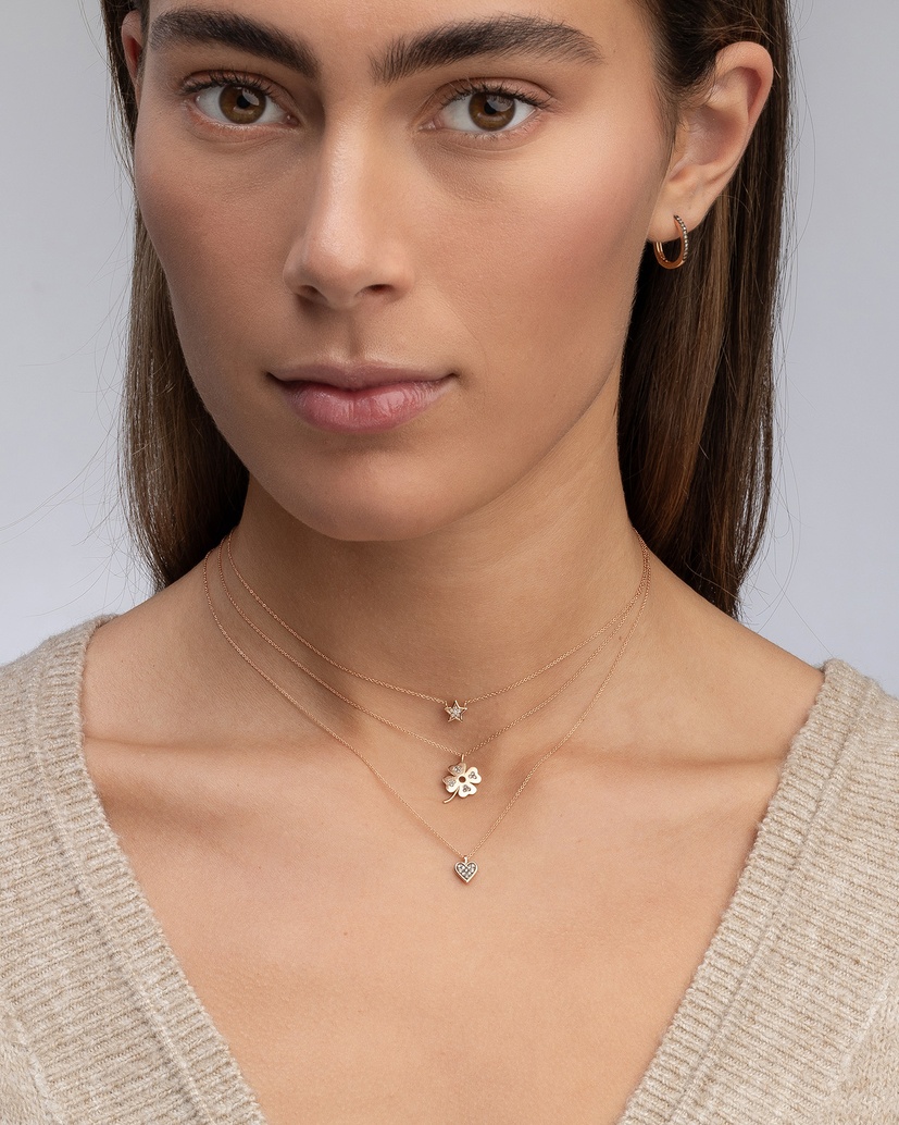 18K Rose Gold Lucky Star Necklace with Diamonds