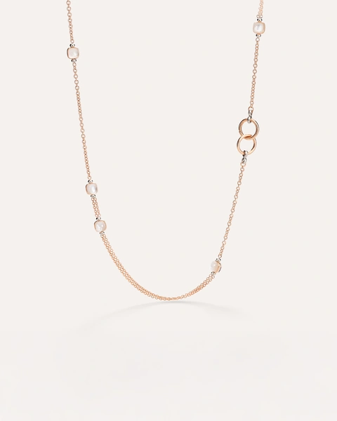 Nudo Necklace in 18k rose and white gold with white mother-of-pearls and white topazes