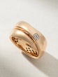 18K Rose Gold Ring with Intertwining Bands and an Emerald Diamond - Image 1