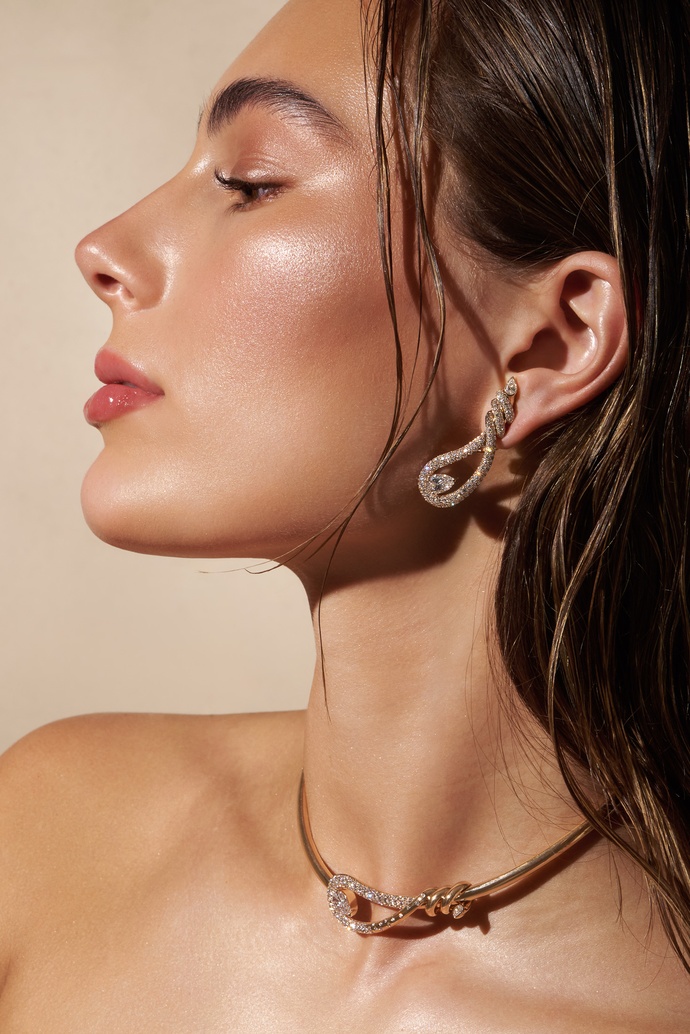 18Κ Rose Gold Snake Shaped Earrings with Poir and Brilliant Diamonds - Image 4