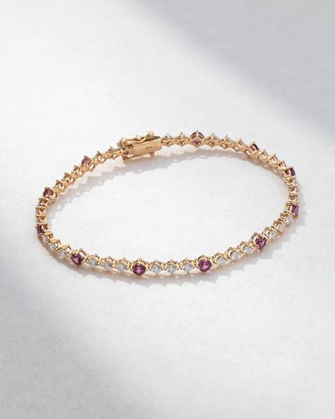 Bracelet in 18k Rose Gold with Diamonds and Rhodolites