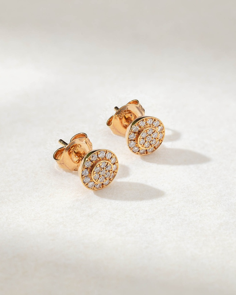 18Κ Rose Gold Round Earrings with Brilliant Cut Diamonds