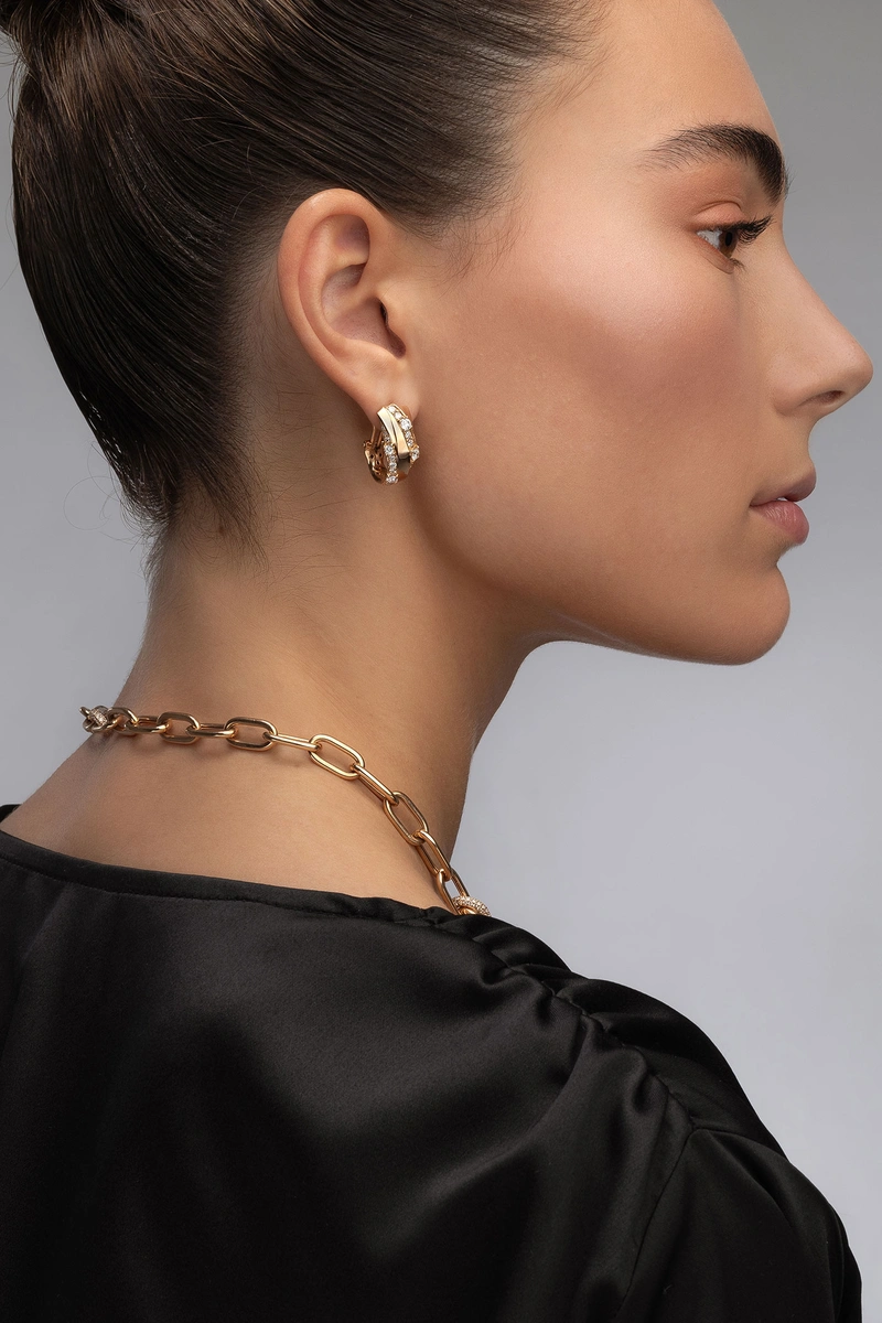 Σκουλαρίκια Ροζ Χρυσοί Κρίκοι Κ18 με Μπριγιάν Διαμάντια