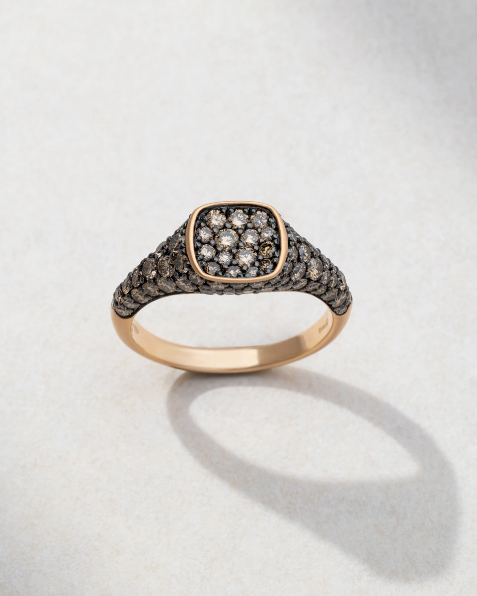 Ring in 18K Rose Gold with Brown Brilliant-Cut Diamonds