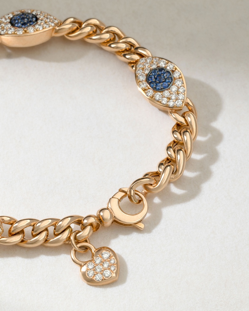 18K Rose Gold Bracelet with Chain and Talisman Eyes