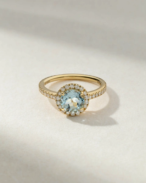 18Κ Yellow Gold Ring with Brilliants and Aquamarine